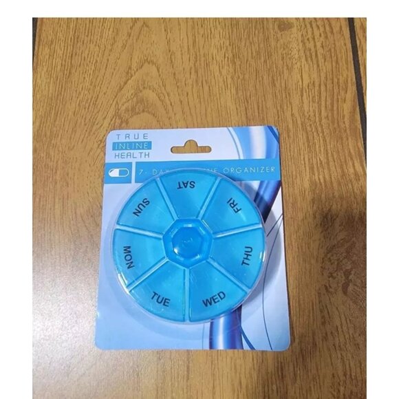 Set of 3 ~ 7-day Portable Pill Box Medicine Planner Small Case Blue & White - Picture 2 of 2